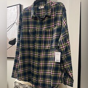 Juniors XL Oversized Flannel Button-down Shirt, 100% Cotton, NEW